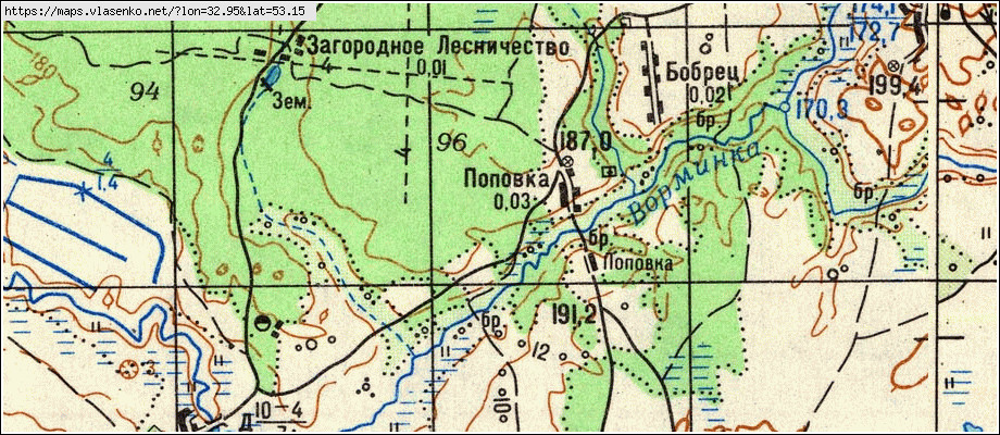 Карта ПОПОВКА, Брянская область, Мглинский район