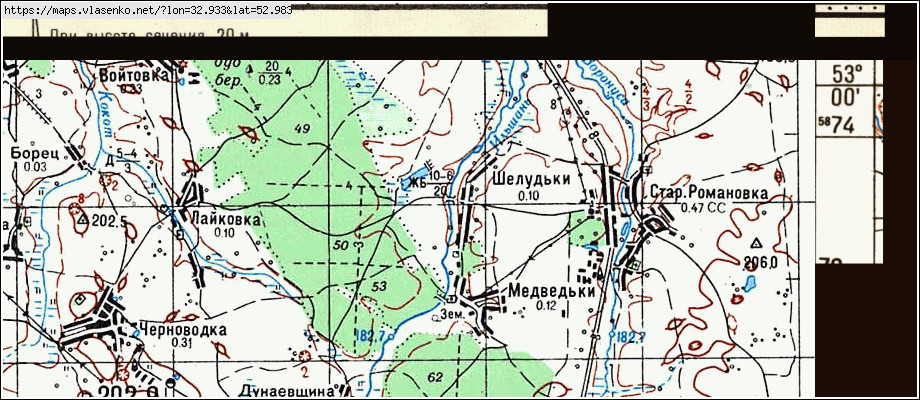 Карта ШЕЛУДЬКИ, Брянская область, Мглинский район