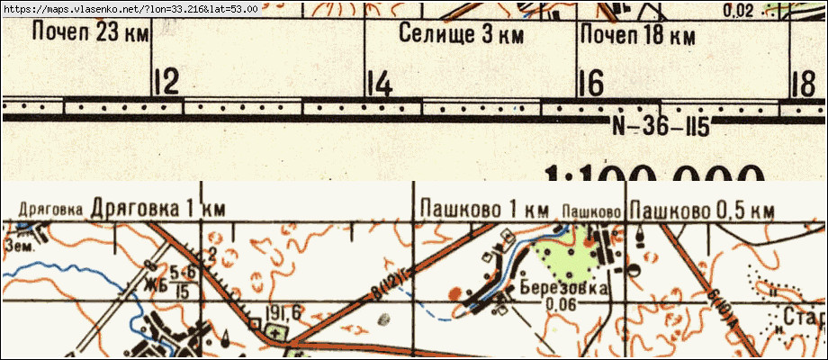 Карта БЕРЕЗОВКА, Брянская область, Почепский район