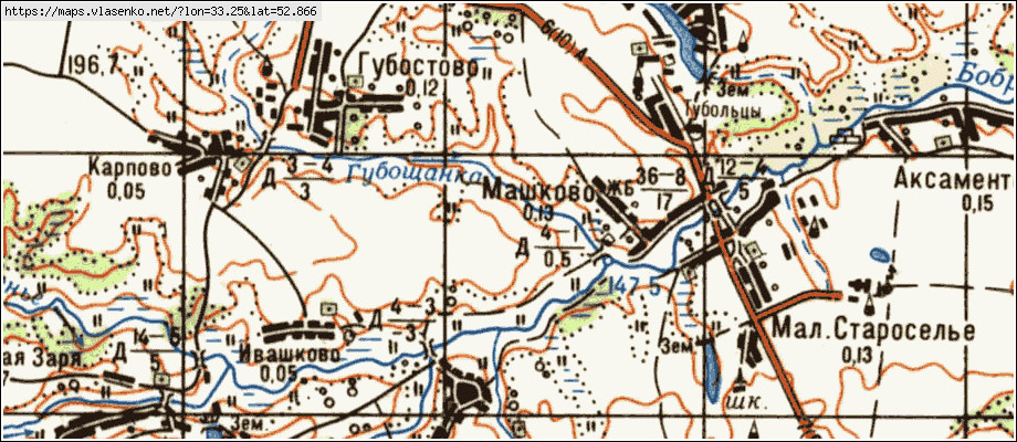 Карта МАШКОВО, Брянская область, Почепский район