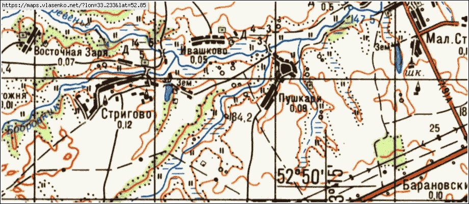 Карта ПУШКАРИ, Брянская область, Почепский район