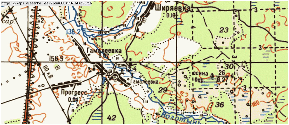 Карта ШИРЯЕВКА, Брянская область, Почепский район