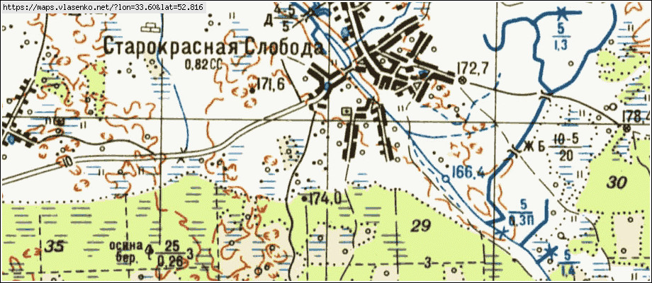 Карта СТАРОКРАСНАЯ СЛОБОДА, Брянская область, Почепский район