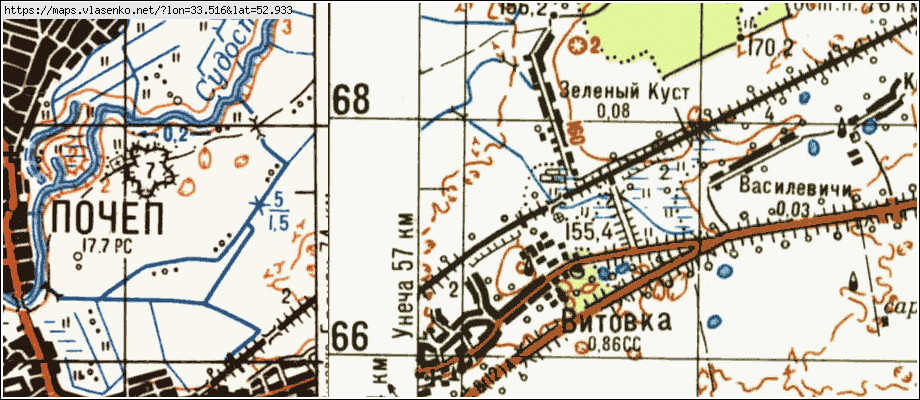 Карта ЗЕЛЕНЫЙ КУСТ, Брянская область, Почепский район