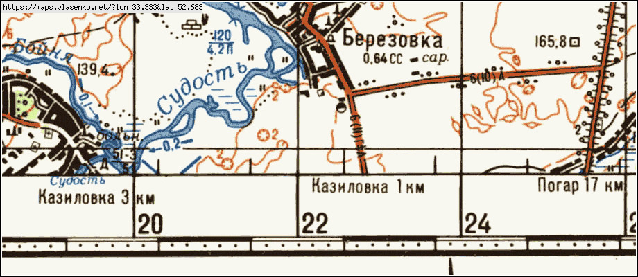 Карта БЕРЕЗОВКА, Брянская область, Погарский район