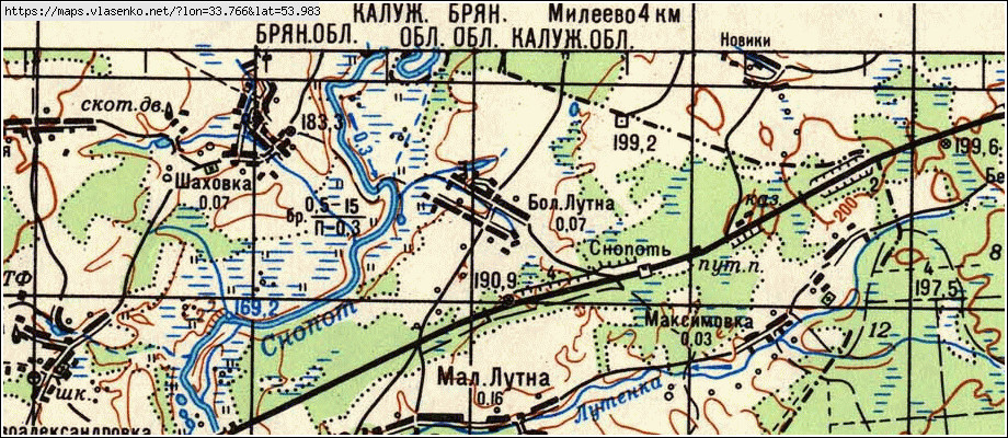 Карта БОЛЬШАЯ ЛУТНА, Брянская область, Рогнединский район
