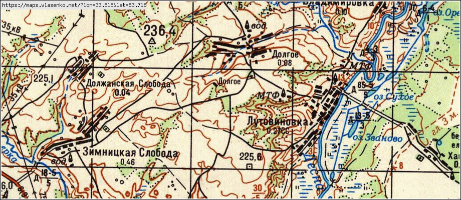 Карта ДОЛГОЕ, Брянская область, Рогнединский район