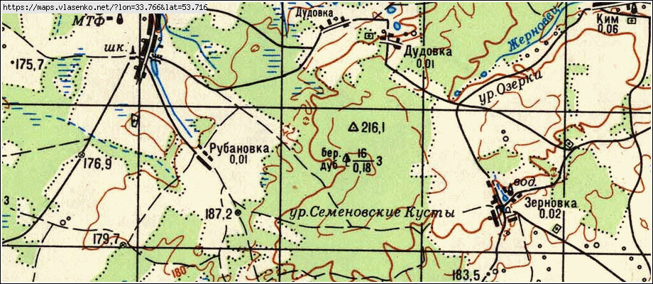 Карта ДУДОВКА, Брянская область, Рогнединский район