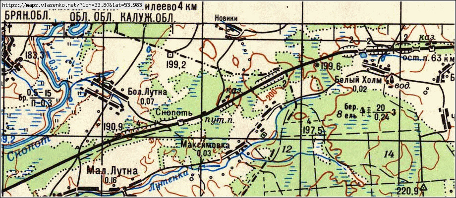 Карта МАКСИМОВКА, Брянская область, Рогнединский район
