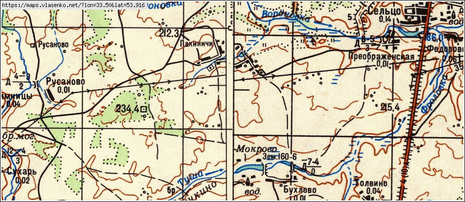 Карта ПАКИНИЧИ, Брянская область, Рогнединский район