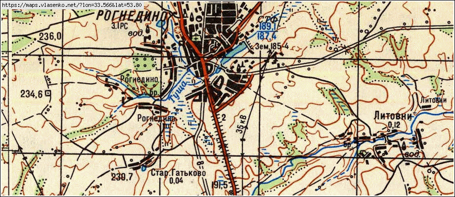 Карта РОГНЕДИНО, Брянская область, Рогнединский район