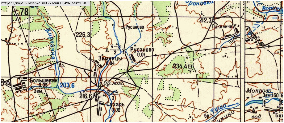 Карта РУСАНОВО, Брянская область, Рогнединский район
