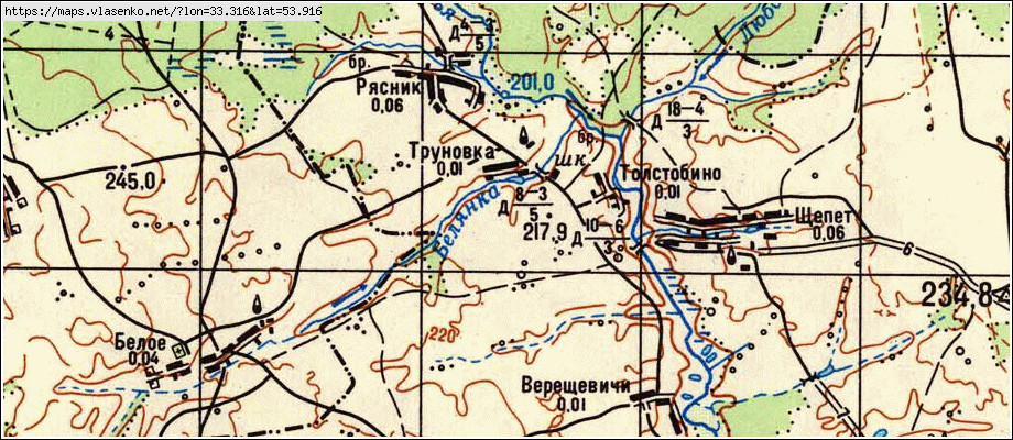 Карта ТРУНОВКА, Брянская область, Рогнединский район