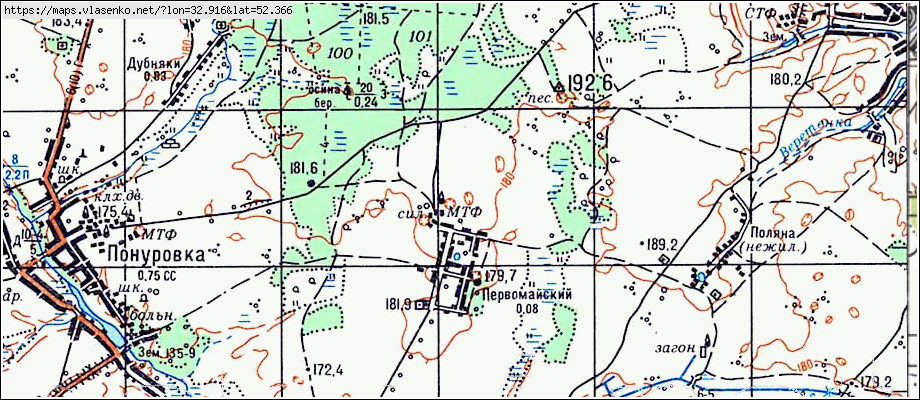 Карта ПЕРВОМАЙСКИЙ, Брянская область, Стародубский район