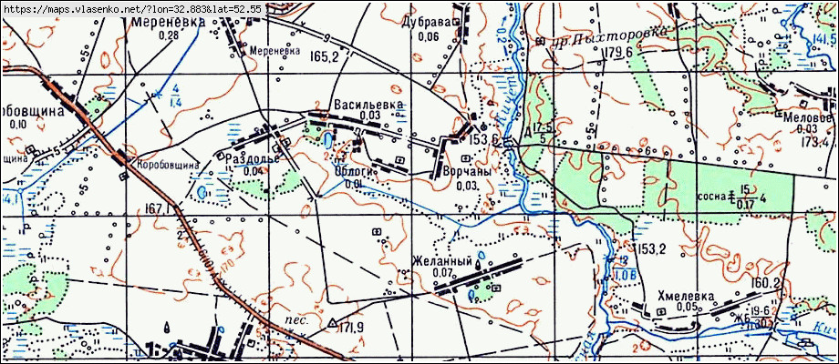 Карта ВОРЧАНЫ, Брянская область, Стародубский район