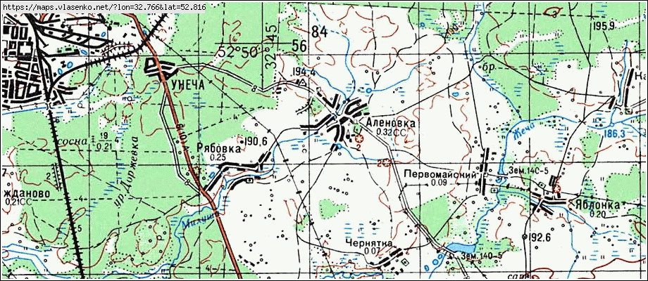 Карта АЛЕНОВКА, Брянская область, Унечский район