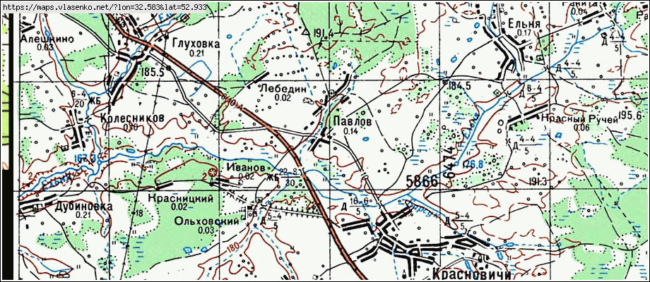 Карта ПАВЛОВ, Брянская область, Унечский район