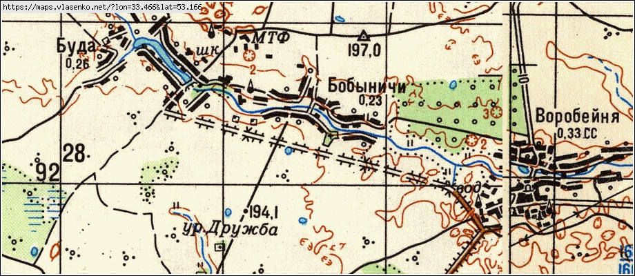 Карта БОБЫНИЧИ, Брянская область, Жирятинский район