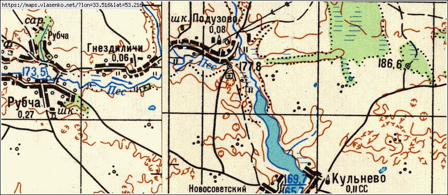 Карта ПОДУЗОВО, Брянская область, Жирятинский район