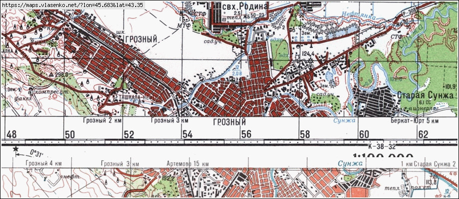 Карта ГРОЗНЫЙ, Чеченская Республика область, Грозненский район