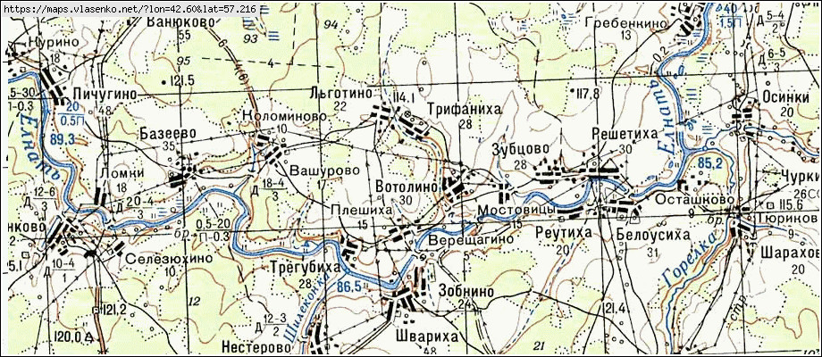 Карта ВЕРЕЩАГИНО, Ивановская область, Кинешемский район