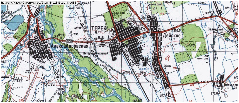 Карта ТЕРЕК, Кабардино-Балкарская Республика область, Терский район