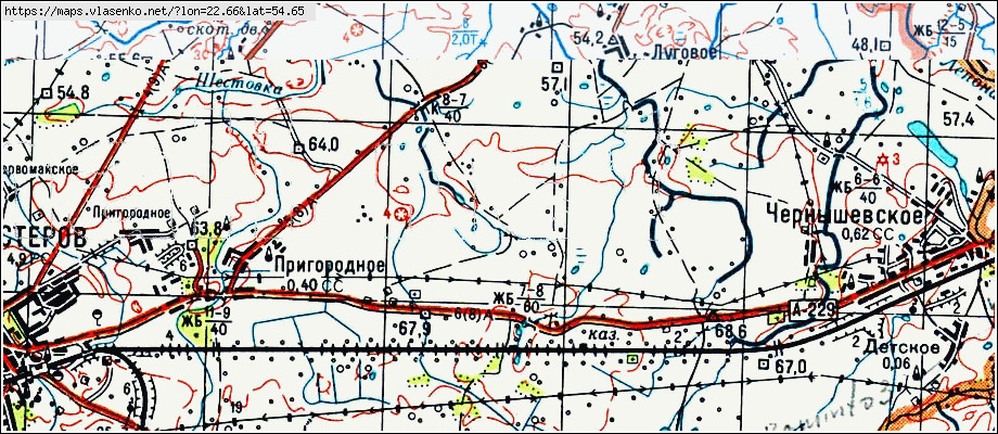 Карта КРАСНОПОЛЬЕ, Калининградская область, Гусевский район