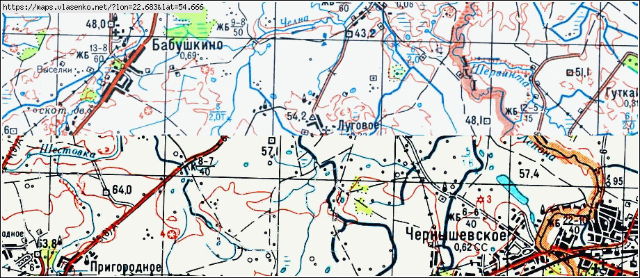 Карта ЛУГОВОЕ, Калининградская область, Нестеровский район