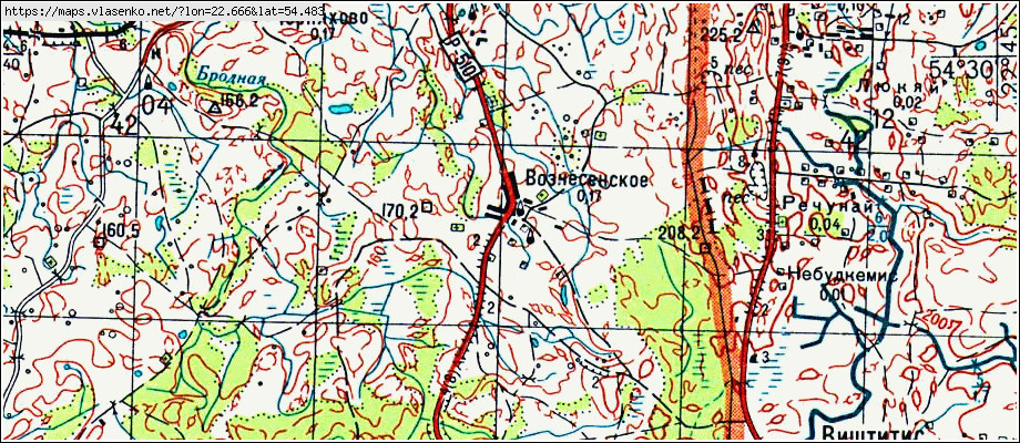 Карта ВОЗНЕСЕНСКОЕ, Калининградская область, Нестеровский район