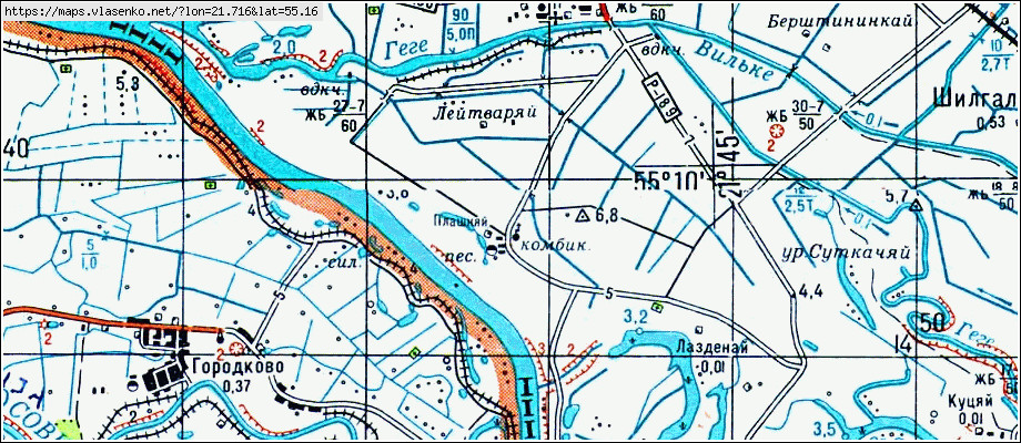 Карта ПРИГОРОДНОЕ, Калининградская область, Славский район