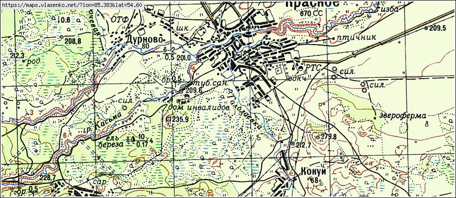 Карта КРАСНОЕ, Кемеровская область, Ленинск-Кузнецкий район