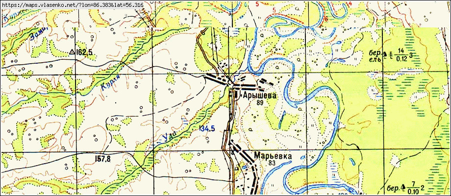 Карта АРЫШЕВО, Кемеровская область, Яйский район