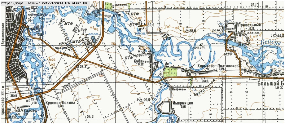 Брюховецкая краснодарский край на карте