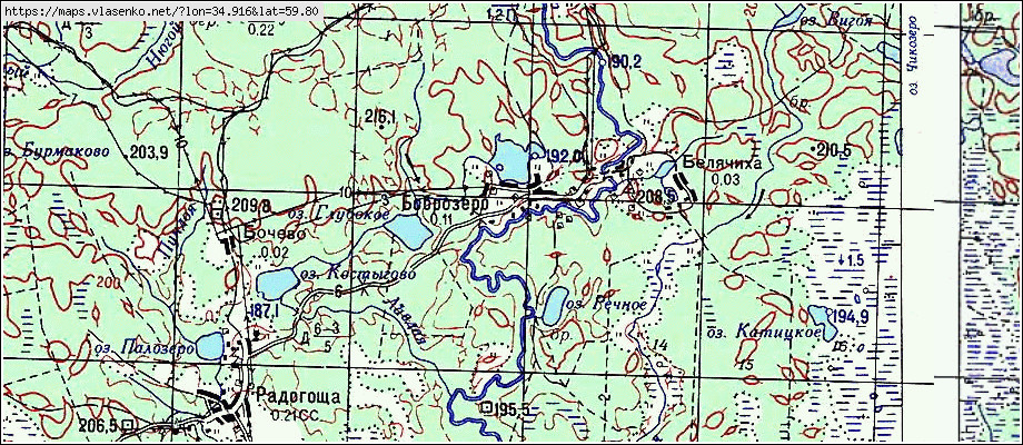Карта БОБРОЗЕРО, Ленинградская область, Бокситогорский район