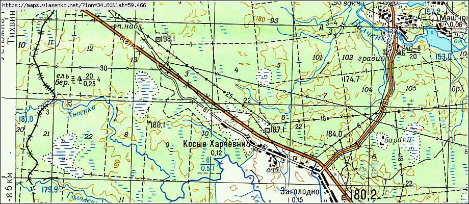Карта КОСЫЕ ХАРЧЕВНИ, Ленинградская область, Бокситогорский район