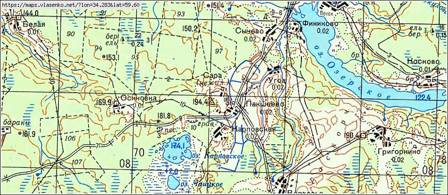Карта ПАКШЕЕВО, Ленинградская область, Бокситогорский район