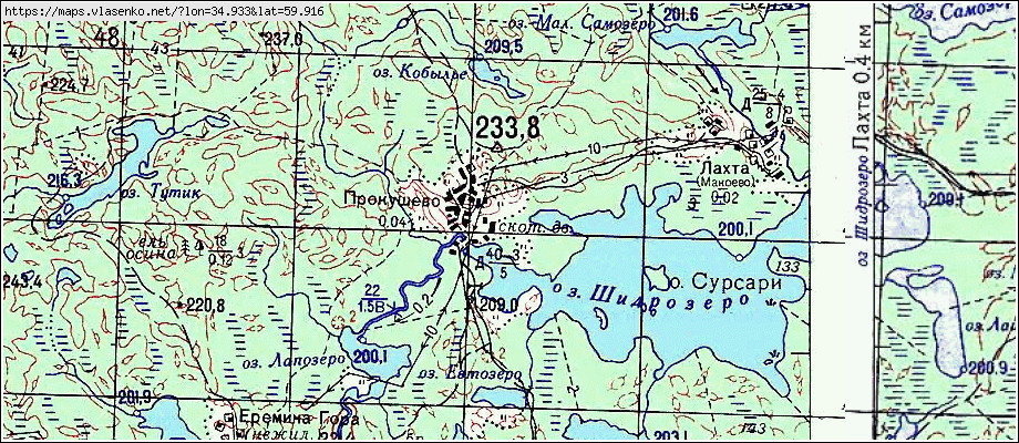 Карта ПРОКУШЕВО, Ленинградская область, Бокситогорский район