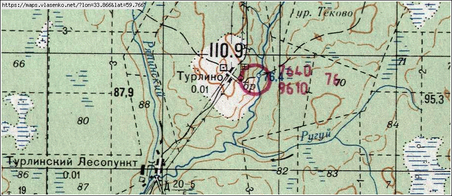 Карта ТУРЛИНО, Ленинградская область, Бокситогорский район