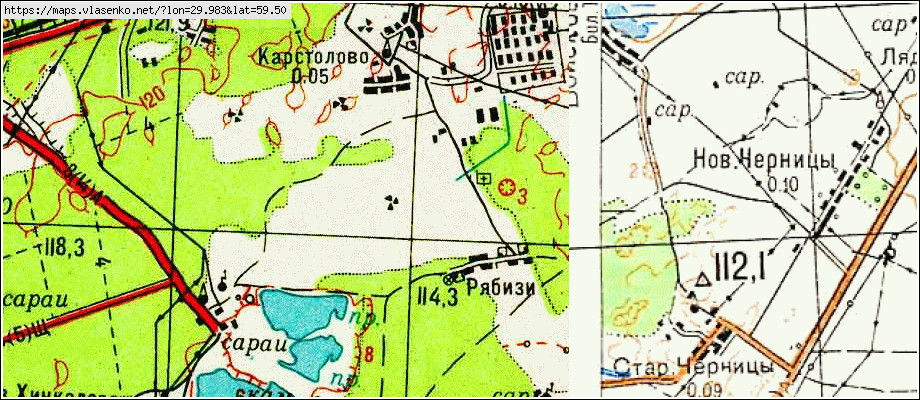 Карта РЯБИЗИ, Ленинградская область, Гатчинский район