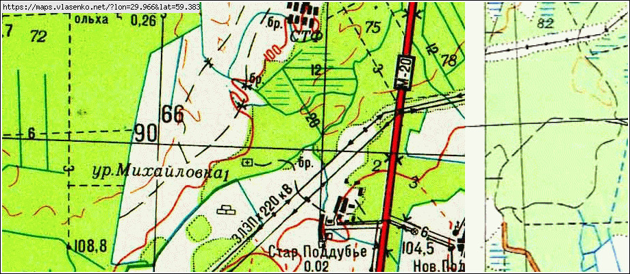 Карта СТАРОЕ ПОДДУБЬЕ, Ленинградская область, Гатчинский район