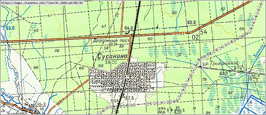 Карта СУСАНИНО, Ленинградская область, Гатчинский район