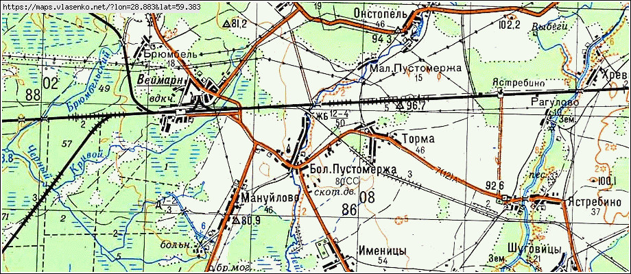 Карта БОЛЬШАЯ ПУСТОМЕРЖА, Ленинградская область, Кингисеппский район