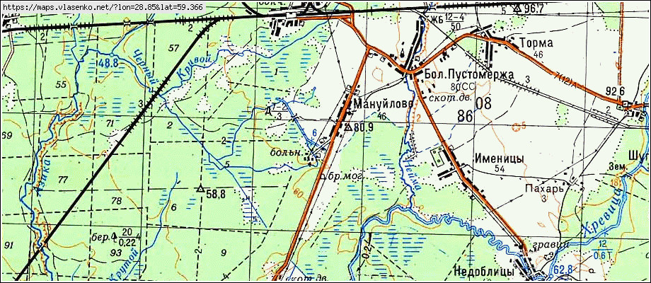 Карта МАНУЙЛОВО, Ленинградская область, Кингисеппский район
