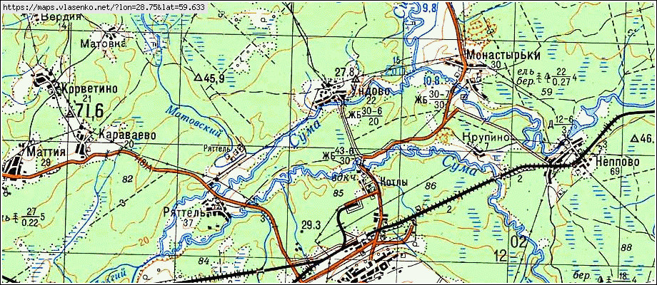 Карта УНДОВО, Ленинградская область, Кингисеппский район