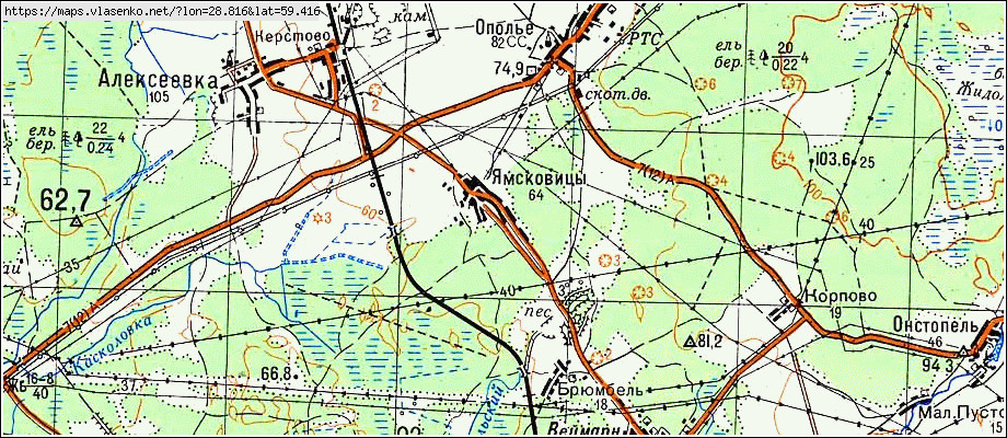 Карта ЯМСКОВИЦЫ, Ленинградская область, Кингисеппский район