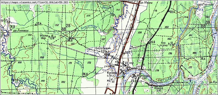 Карта КУСИНО, Ленинградская область, Киришский район