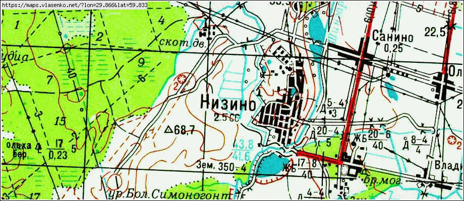 Карта НИЗИНО, Ленинградская область, Ломоносовский район