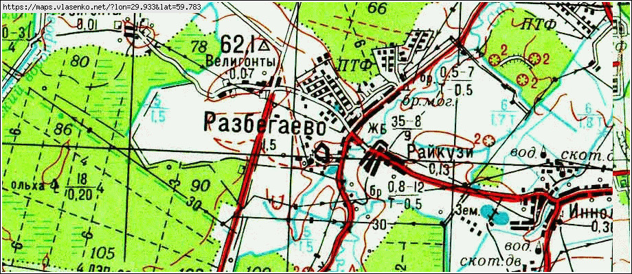 Карта РАЗБЕГАЕВО, Ленинградская область, Ломоносовский район