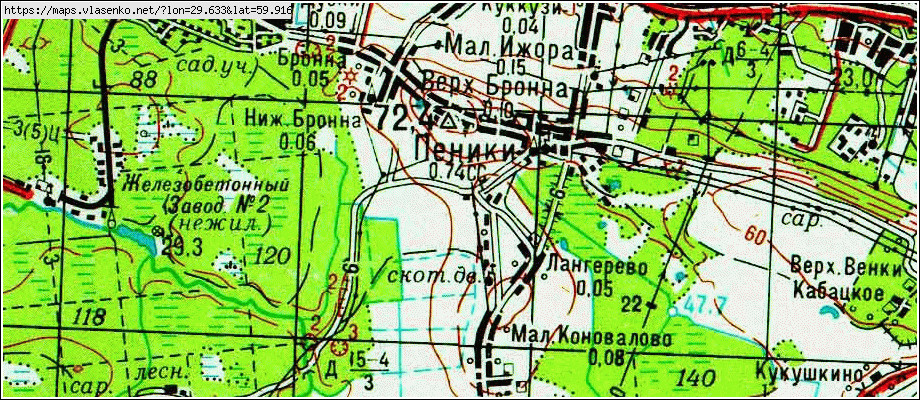 Карта ВЕРХНЯЯ-БРОННА, Ленинградская область, Ломоносовский район