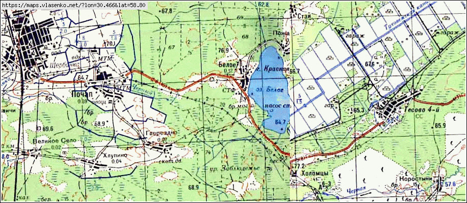 Карта БЕЛОЕ, Ленинградская область, Лужский район
